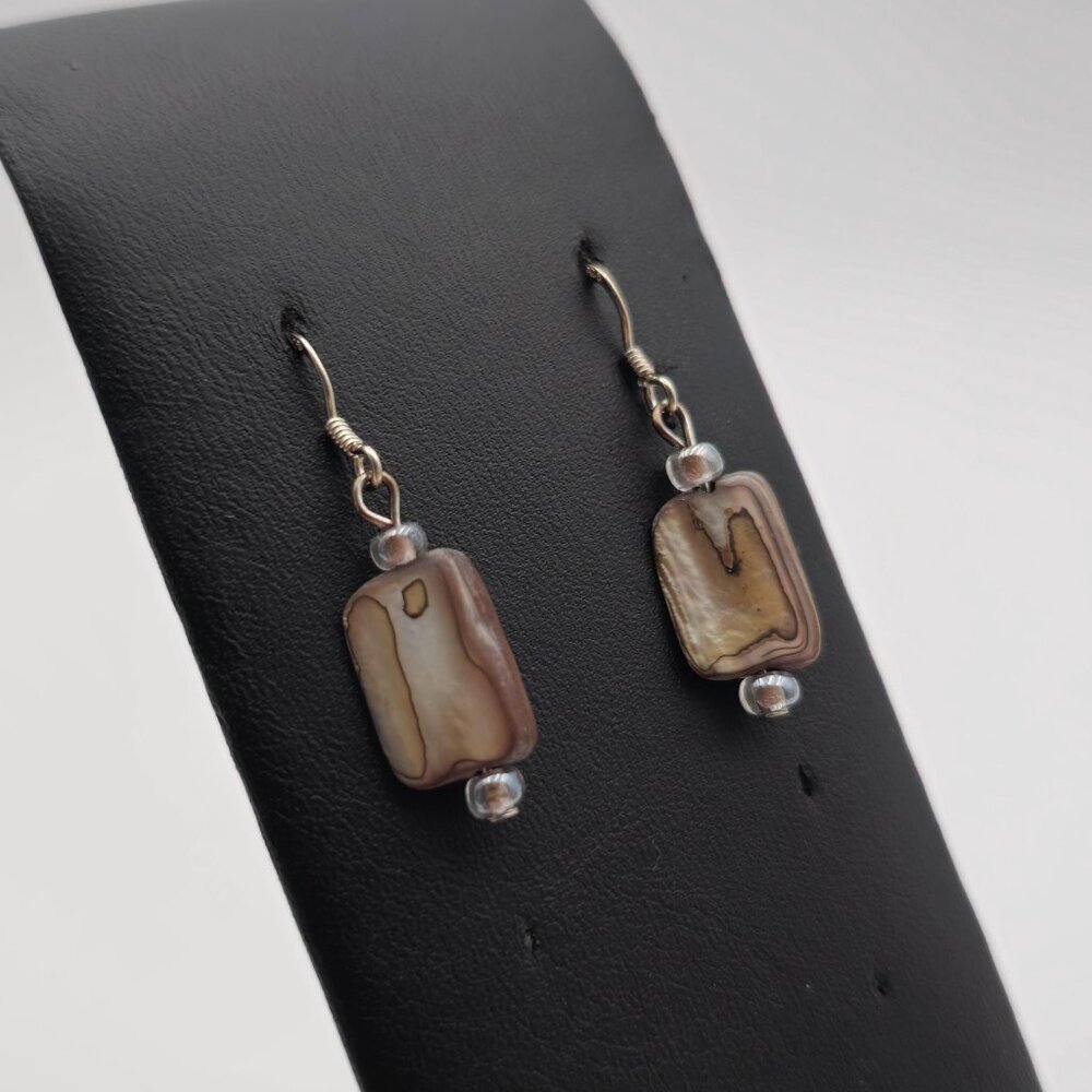 Sterling Silver Unique Shell Dangle Earrings A1949 - image 2